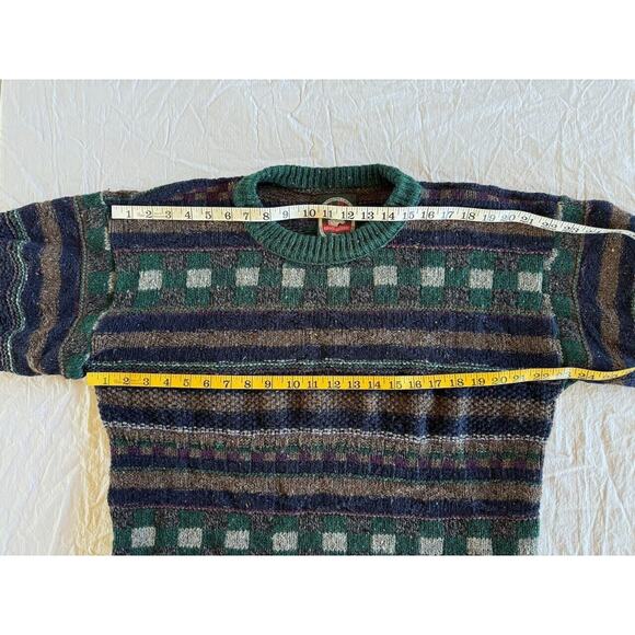 VTG Alps Sweater Men’s Sz M Blue Green Brown Made in USA Crew Neck Wool Blend? - Picture 6 of 8